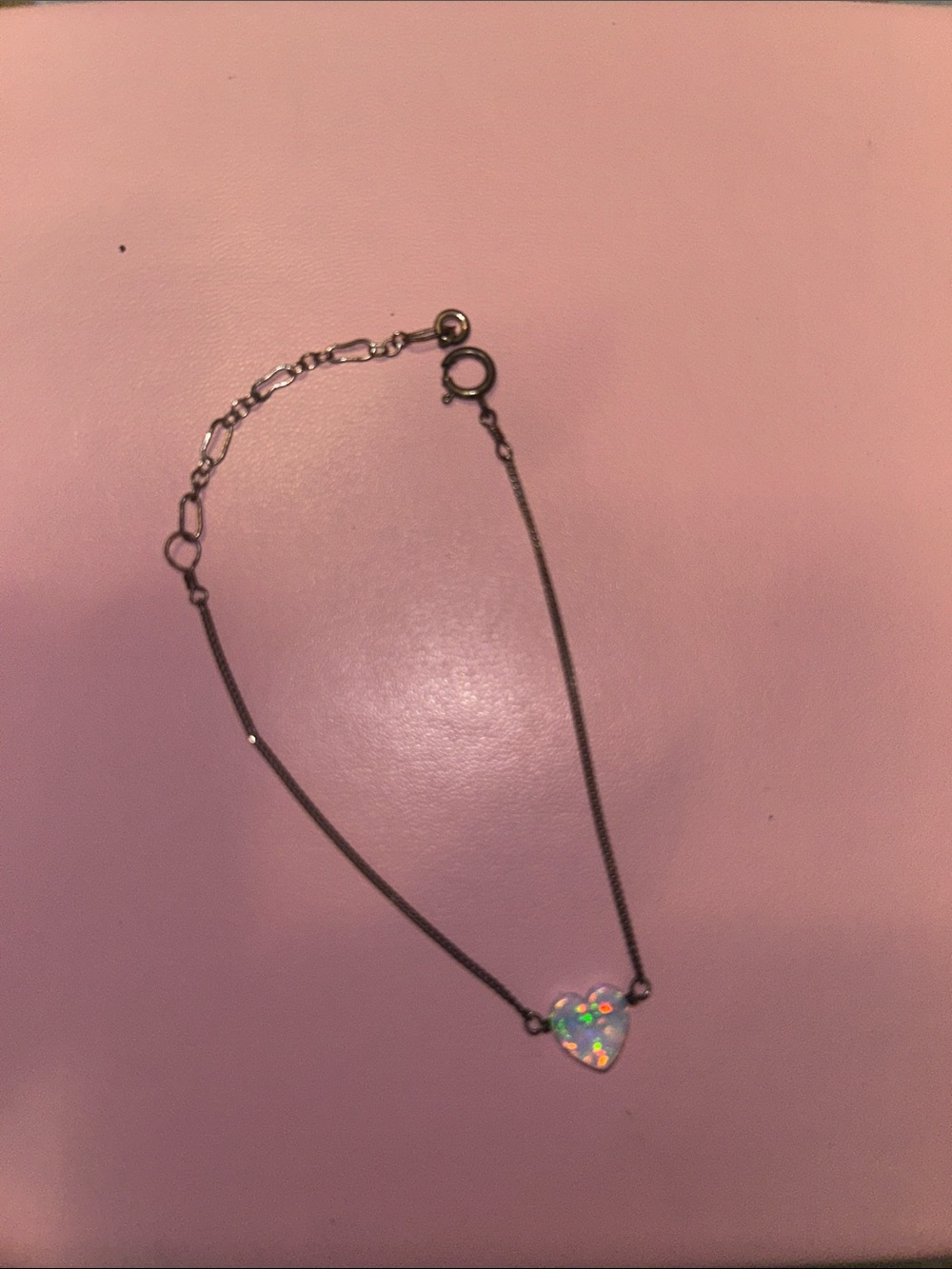 Heart Opal Pendant Bracelet in Iridescent White